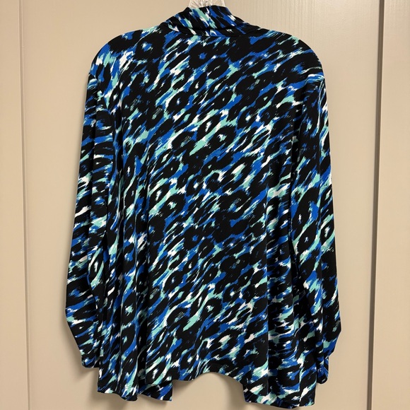 Easywear by Chico’s Open Front Cardigan Top Tab Sleeves Sz 3 XL Blue Black Green - Picture 3 of 11